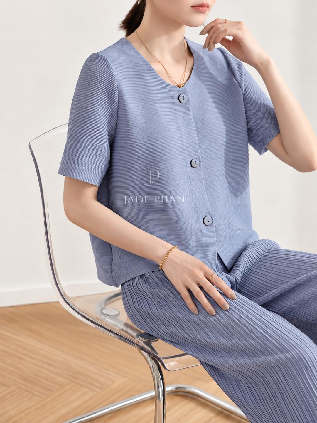 Áo Aimee dập ly cao cấp JADEPHAN xếp ly lò xo nhiều màu