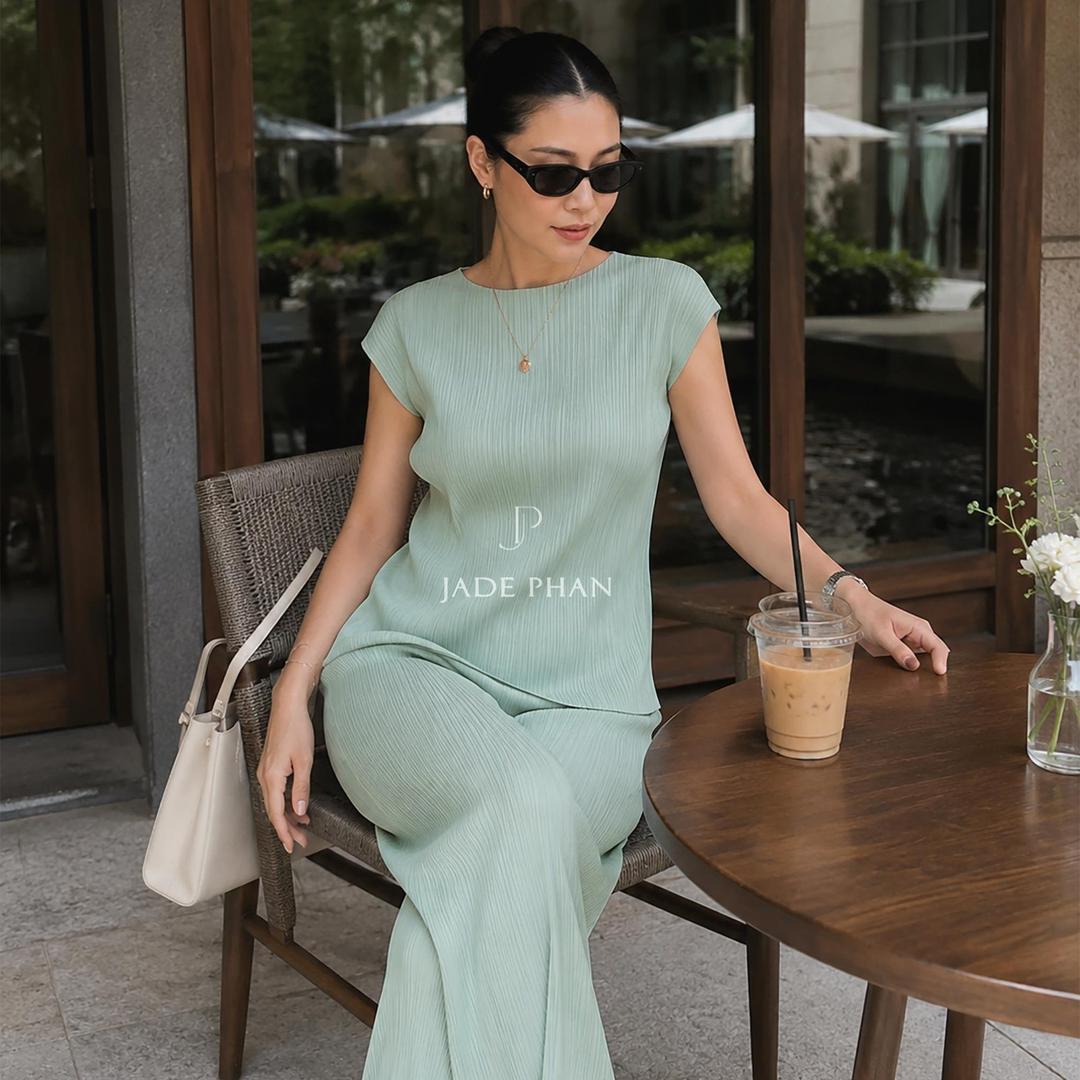 Set áo và quần dập ly màu mint JADEPHAN