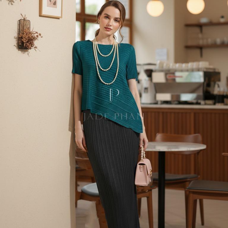 Set gồm áo và chân váymix màu, bộ áo và chân váy midi nữ thanh lịch nhiều màu Jennie Holly — ảnh 2