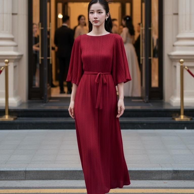 Váy Charisse dập ly cao cấp JADEPHAN xếp ly lò xo — ảnh 6