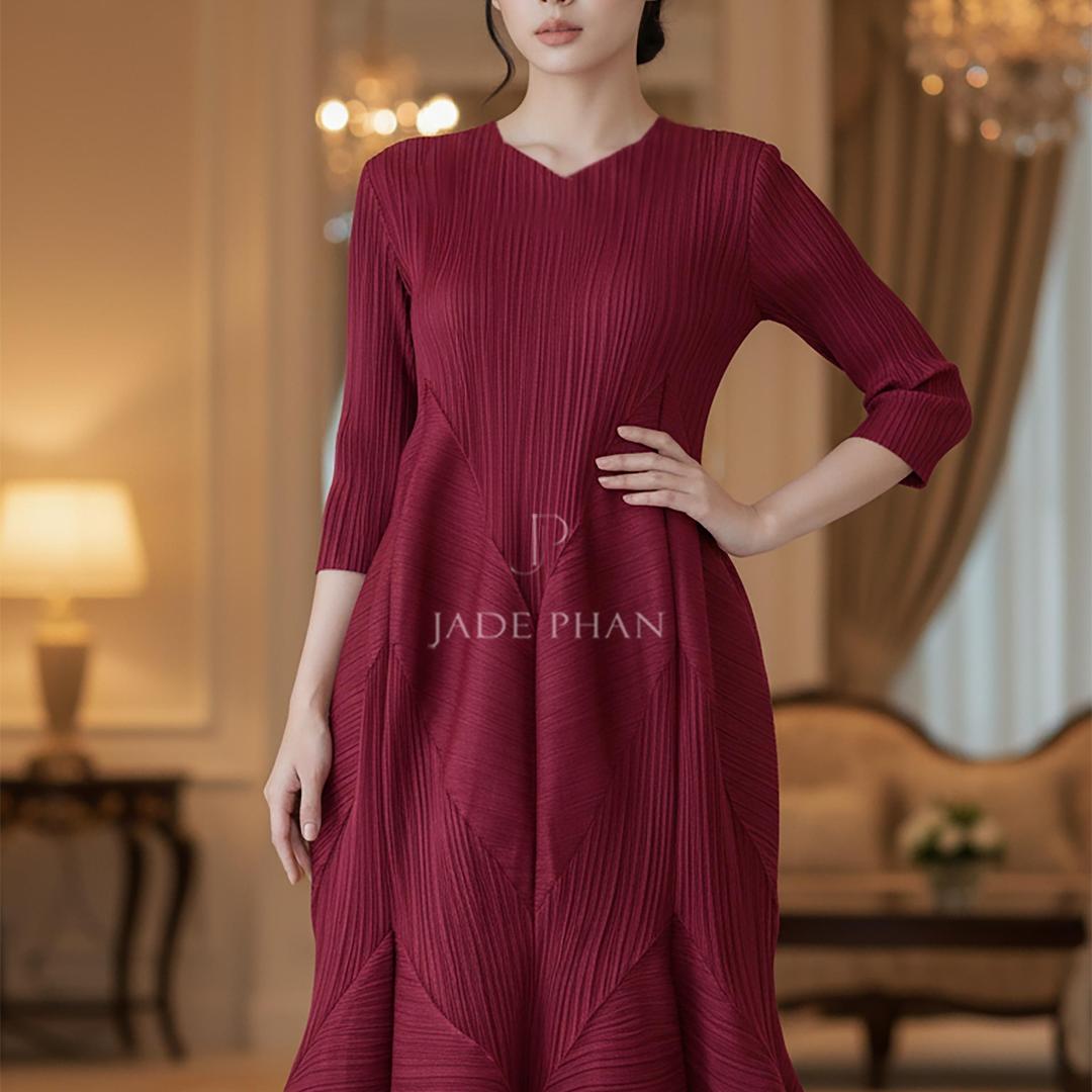 Váy Doris dập ly cao cấp JADEPHAN xếp ly lò xo nhiều màu — ảnh 5