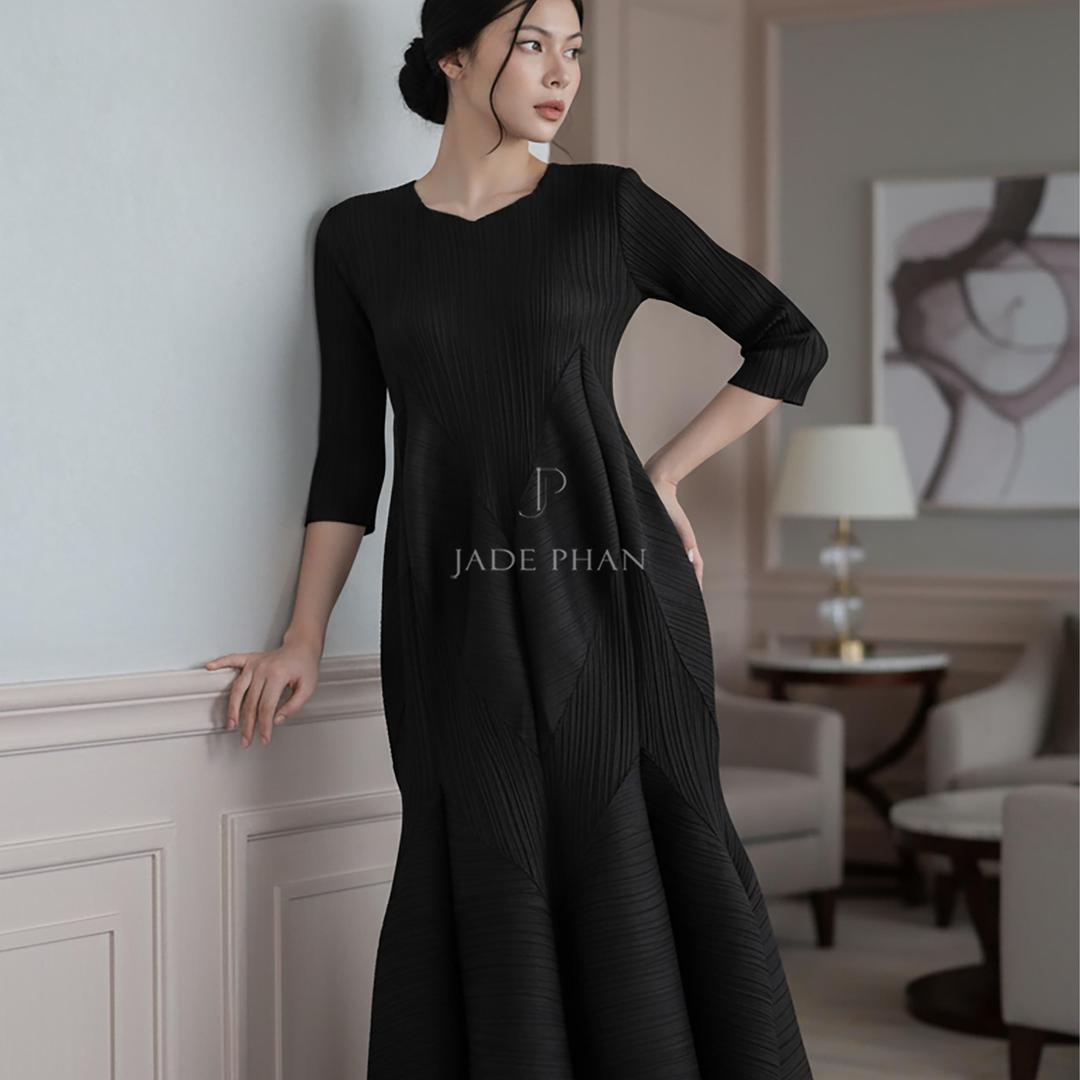 Váy Doris dập ly cao cấp JADEPHAN xếp ly lò xo nhiều màu — ảnh 3