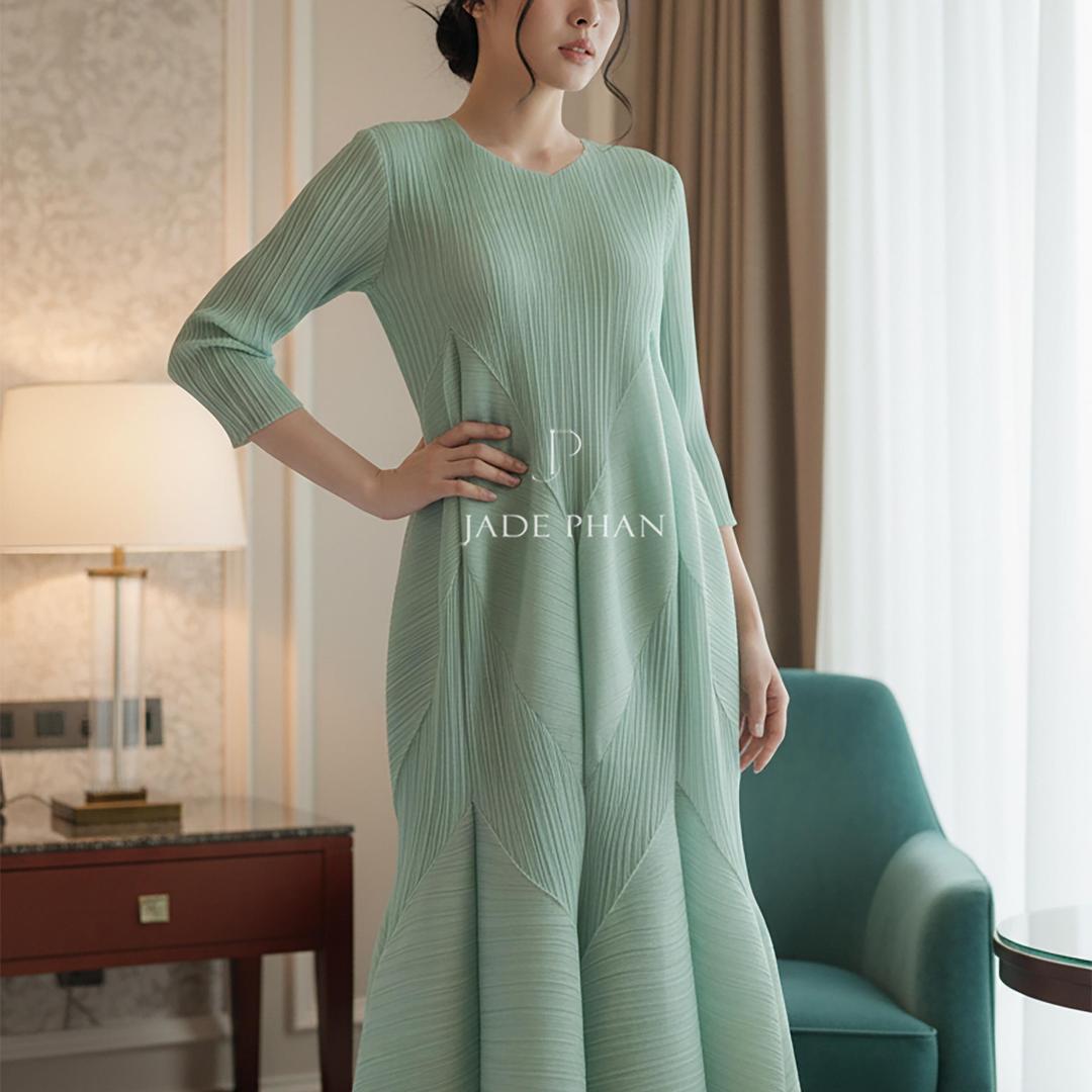 Váy Doris dập ly cao cấp JADEPHAN xếp ly lò xo nhiều màu — ảnh 11