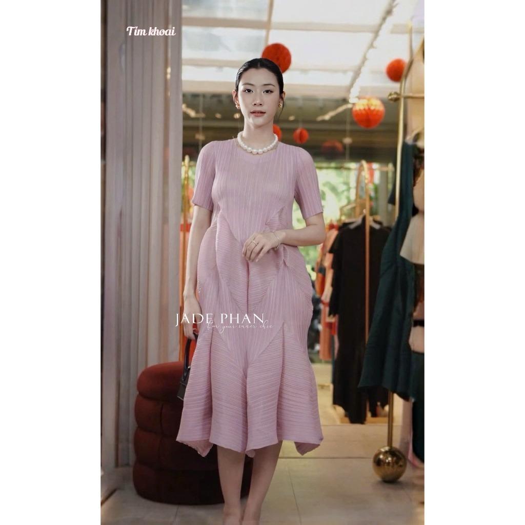 Váy Rose dập ly cao cấp JADEPHAN xếp ly lò xo thanh lịch — ảnh 16