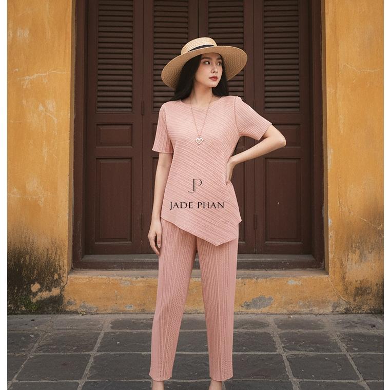 Set gồm áo và quầnJennie Daisy đồng màu, bộ quần áo xếp ly lò xo thanh lịch — ảnh 4