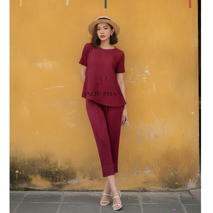 Set gồm áo và quầnJennie Daisy đồng màu, bộ quần áo xếp ly lò xo thanh lịch — ảnh 2