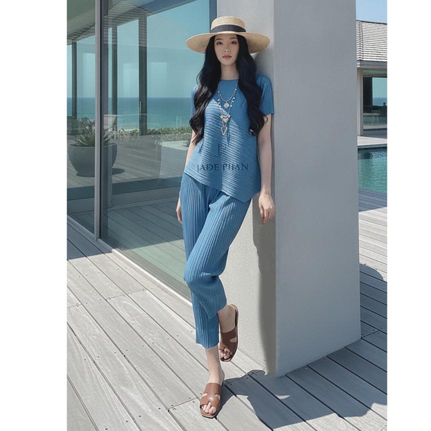 Set gồm áo và quầnJennie Daisy đồng màu, bộ quần áo xếp ly lò xo thanh lịch — ảnh 10