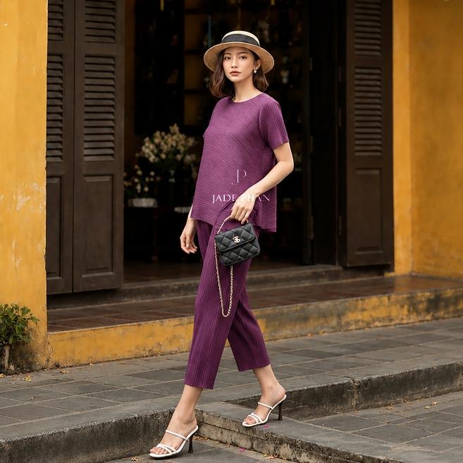 Set gồm áo và quầnJennie Daisy đồng màu, bộ quần áo xếp ly lò xo thanh lịch — ảnh 9