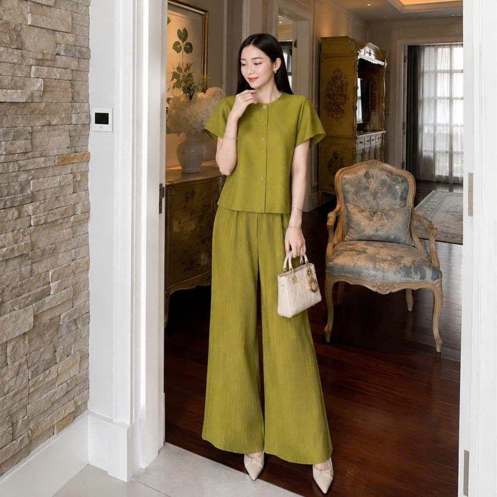Set gồm áo và quần dập ly đồng màu cao cấp JadePhan — ảnh 5
