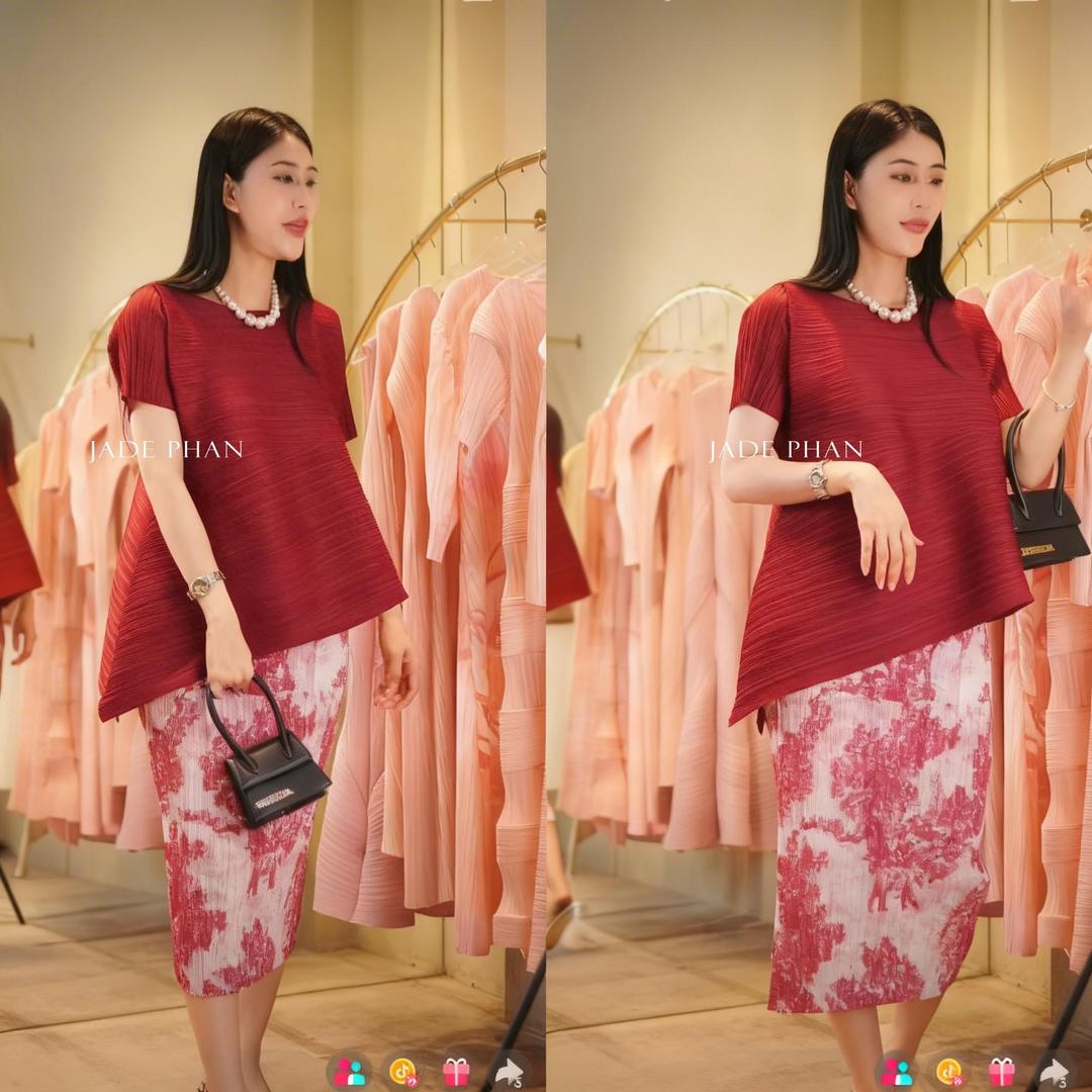 Set áo chân váy Áo katle vàng Holly mảng màu cam vàng xanh — ảnh 7