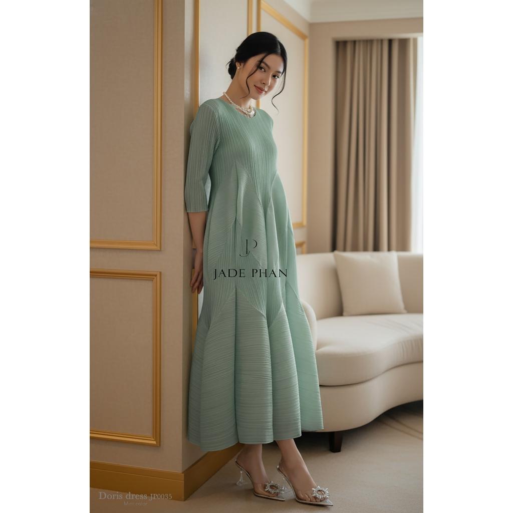 [HỎA TỐC] Váy Doris dập ly cao cấp JADEPHAN xếp ly lò xo nhiều màu — ảnh 1