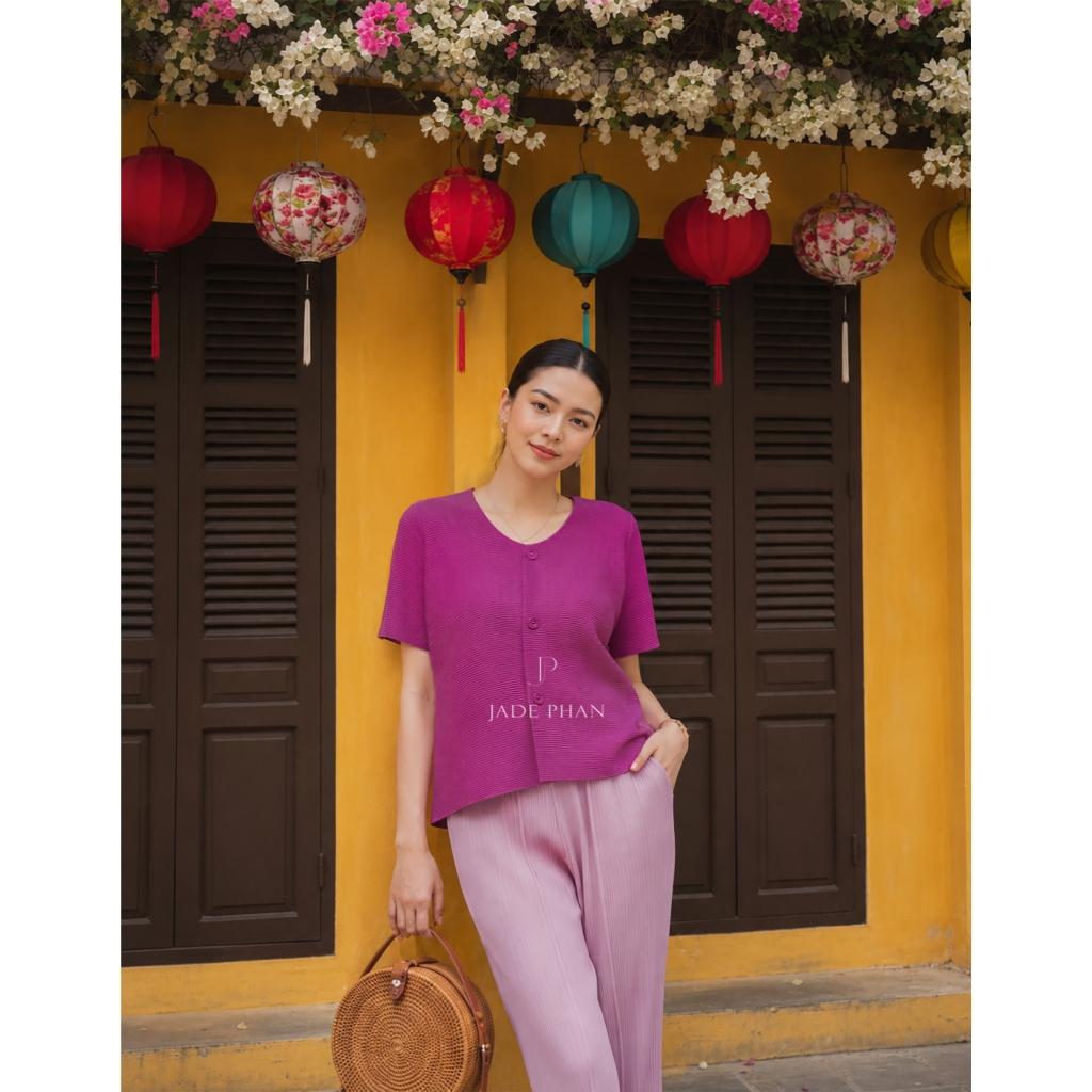 Áo Aimee dập ly cao cấp JADEPHAN xếp ly lò xo nhiều màu