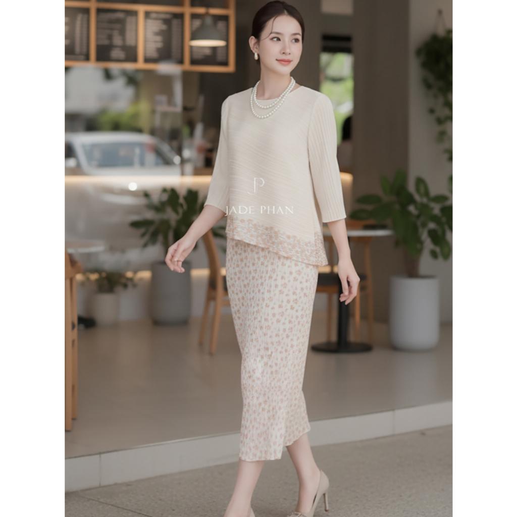 Set gồm áo và chân váyGerda/Jennie/Léa Viền hoa nhí & Holly, bộ đồ xếp ly thanh lịch tôn dáng nhiều màu — ảnh 6