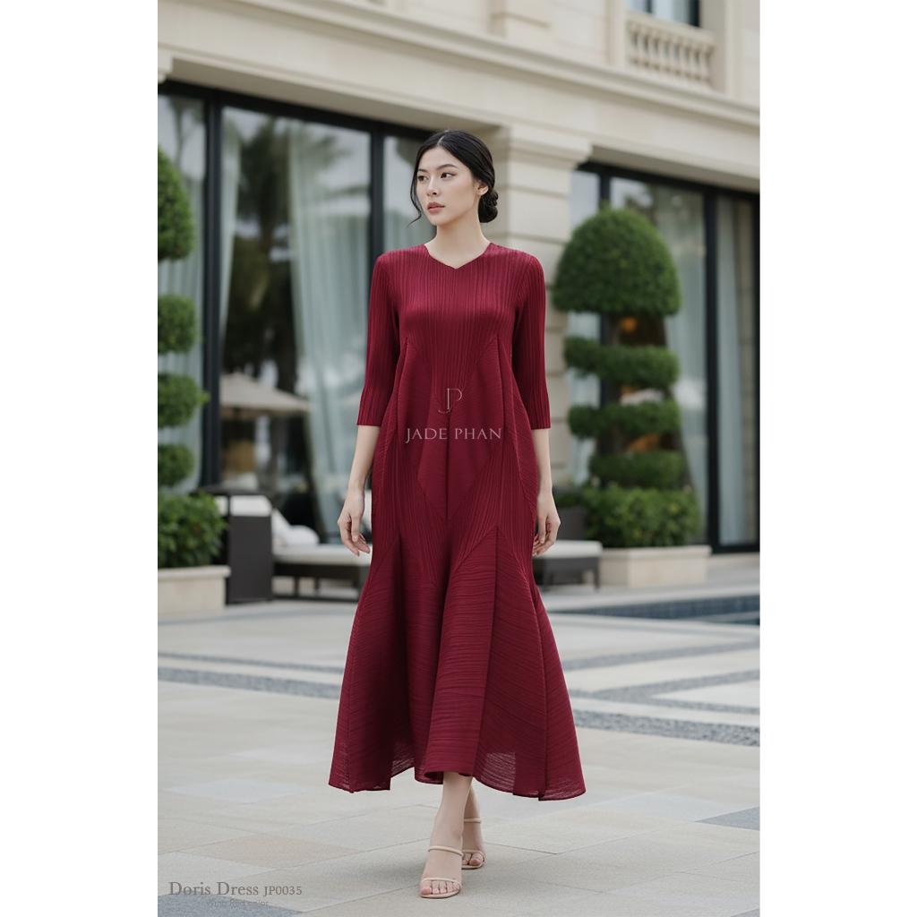 Váy Doris dập ly cao cấp JADEPHAN xếp ly lò xo nhiều màu — ảnh 7