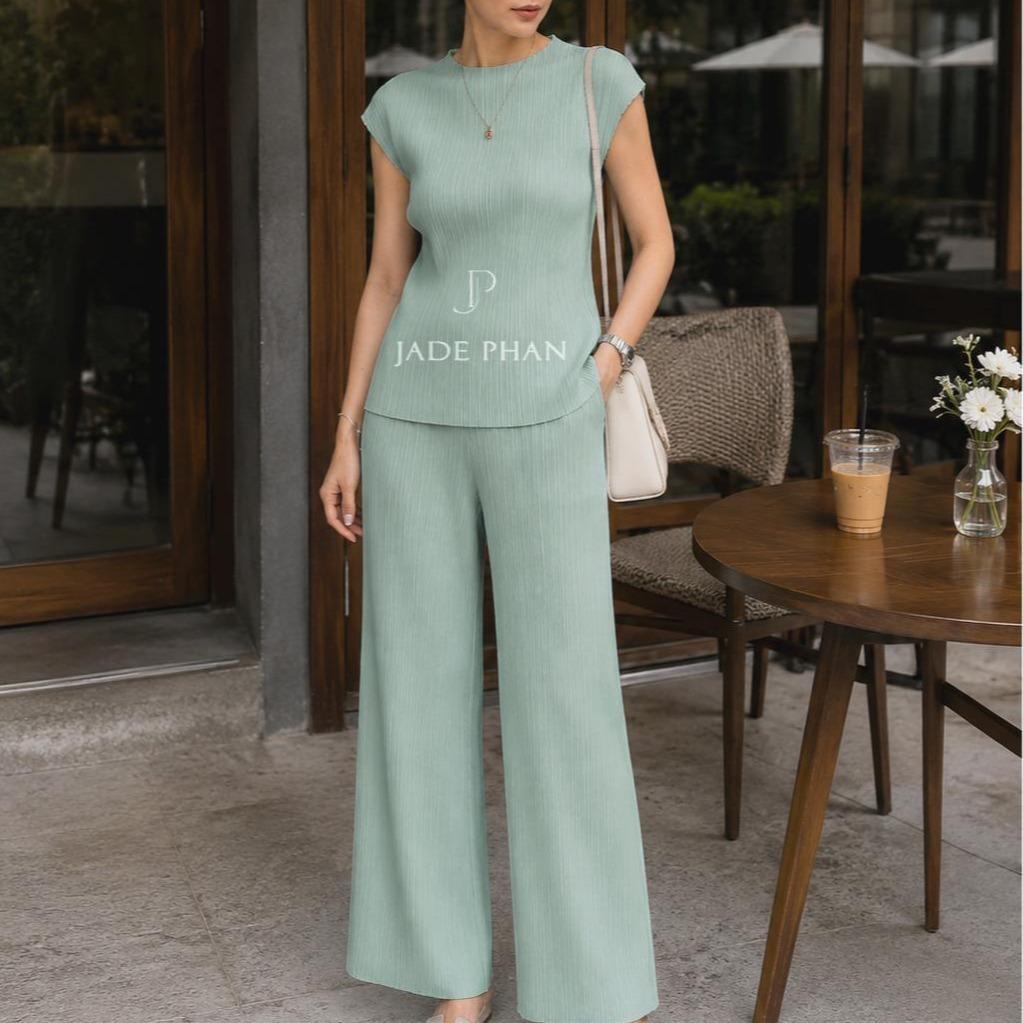 Set gồm áo và quần ống rộng [JadePhan] xếp ly cao cấp, chuẩn form thanh lịch nhiều màu Bella Amour ống 24cm