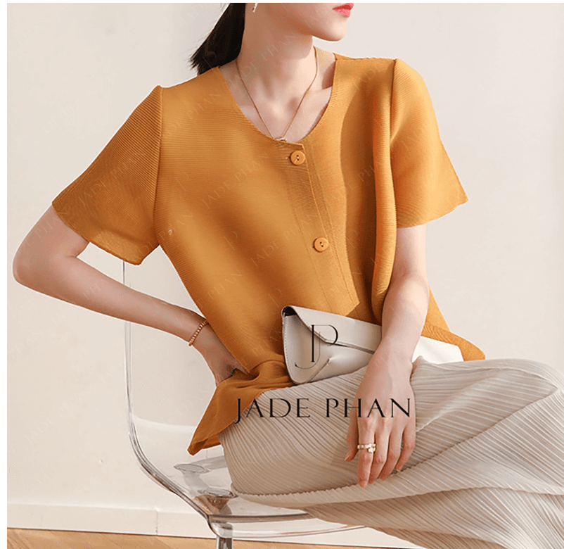 Áo Aimee dập ly cao cấp JADEPHAN xếp ly lò xo nhiều màu