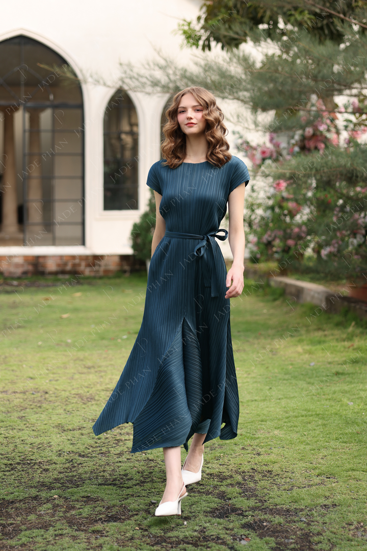 LAVERNA Pleated Dress - NAVY