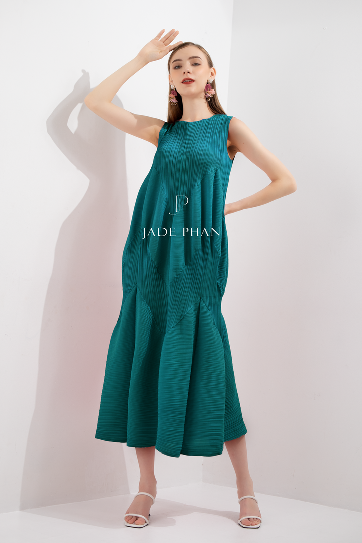 JEUNESSE Pleated Midi Dress - Teal