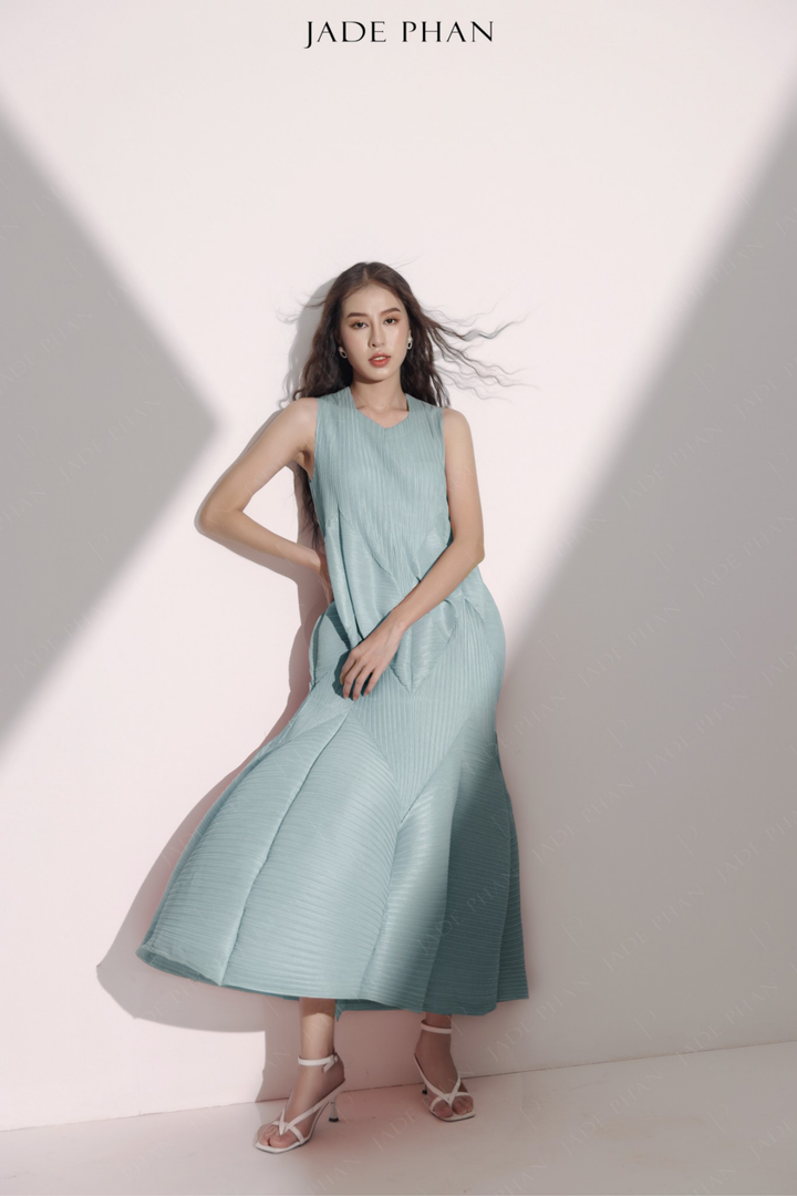 JEUNESSE Pleated Midi Dress - Turquoise