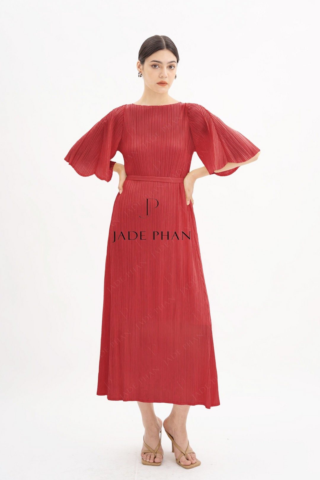 CHARISSE Pleated Dress - Đỏ
