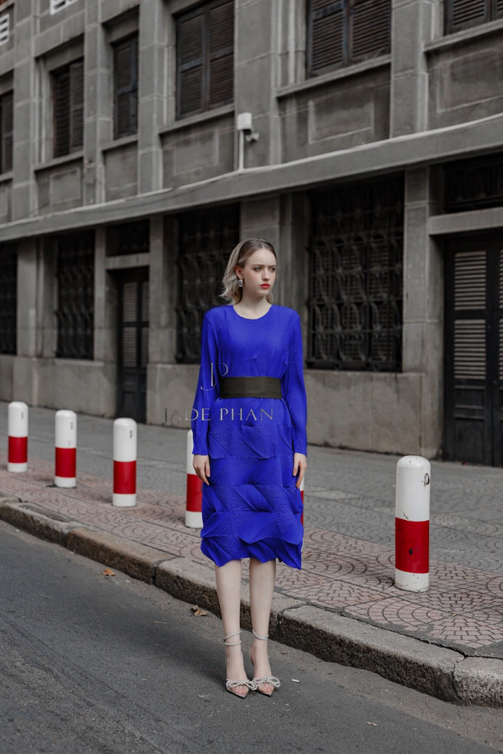 Le'na Pleated  Dress - Navy