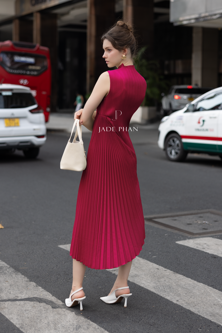 CHERYL Pleated Dress - Magenta