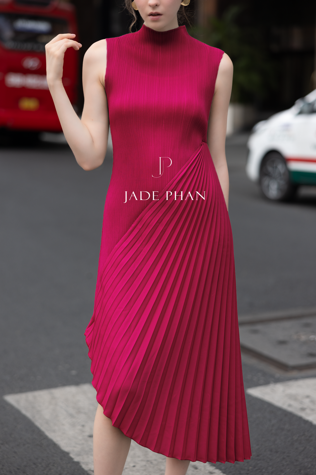 CHERYL Pleated Dress - Magenta