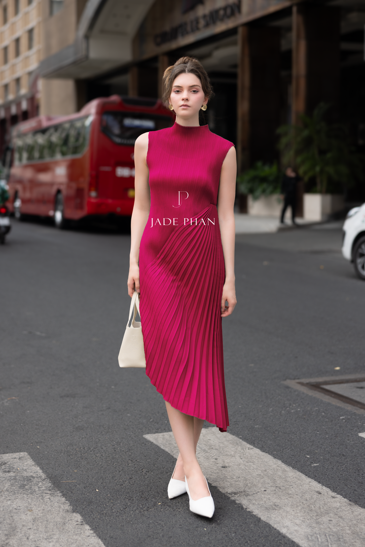 CHERYL Pleated Dress - Magenta