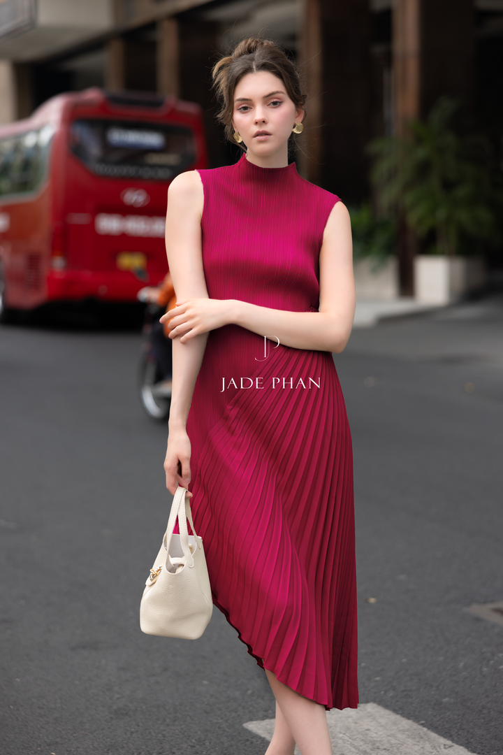 CHERYL Pleated Dress - Magenta