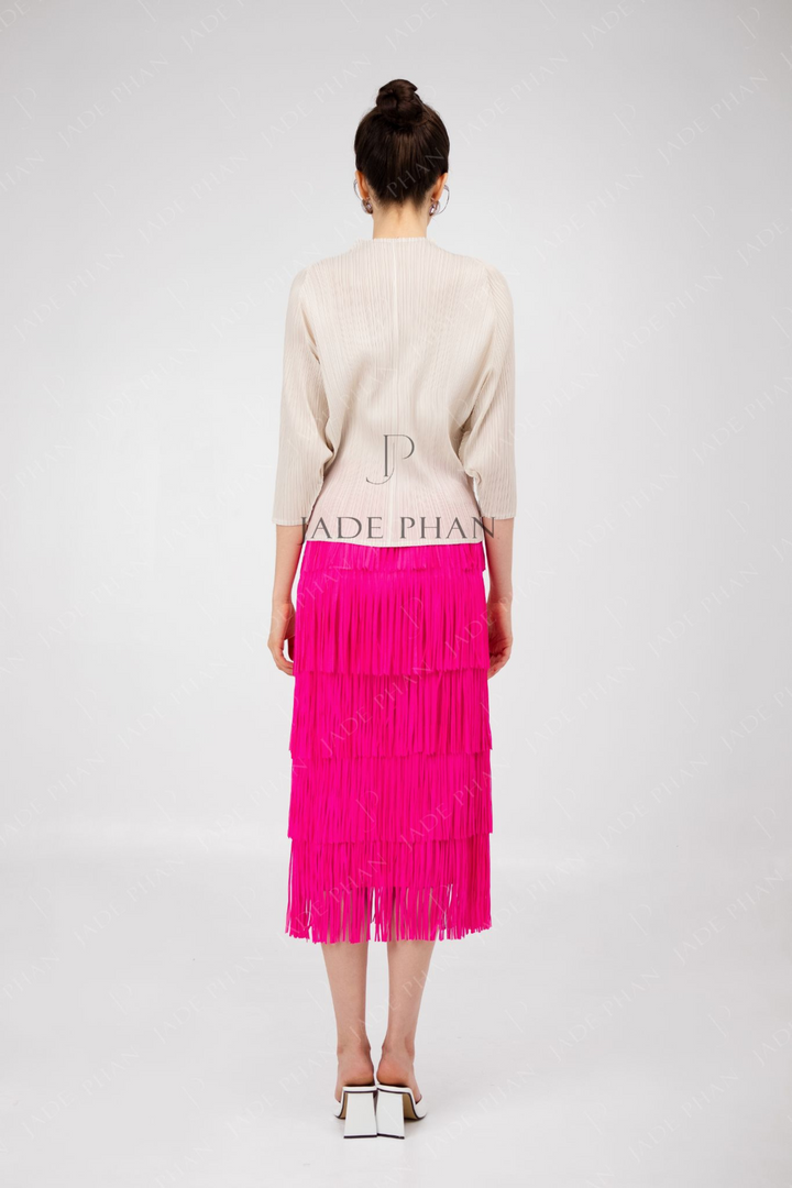 SET Berthe Pleated Top Trắng &  FAE Pleated Skirt Hồng Sen