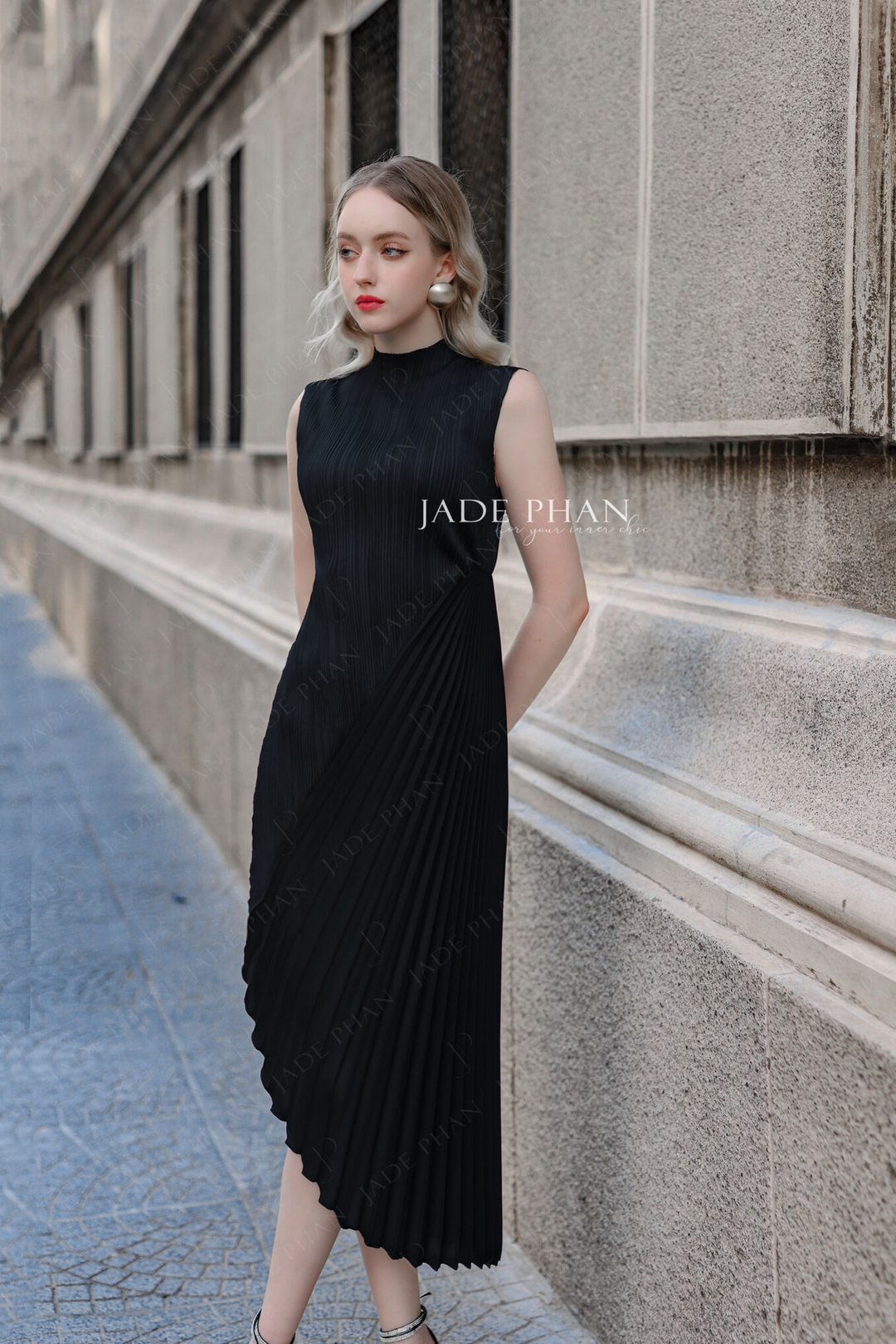 CHERYL Pleated Dress - Black