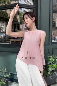 Set LE'A Pleated Top Pink & OMI Pleated Pants White