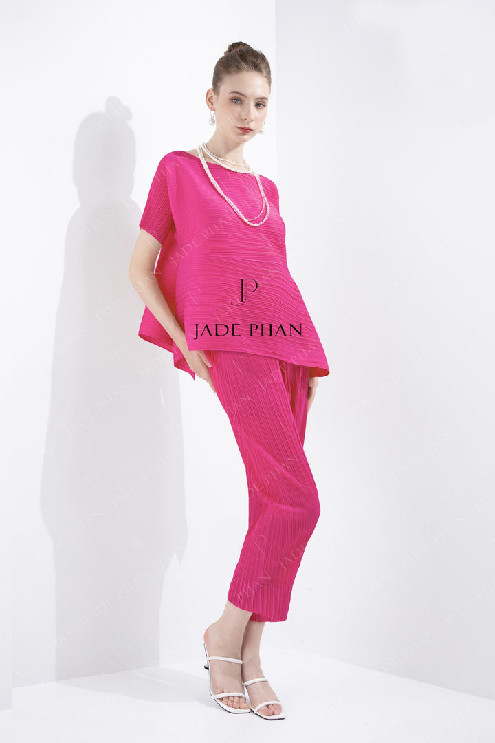 Set KATLE Pleated Top & DAISY Pleated Pants Magenta