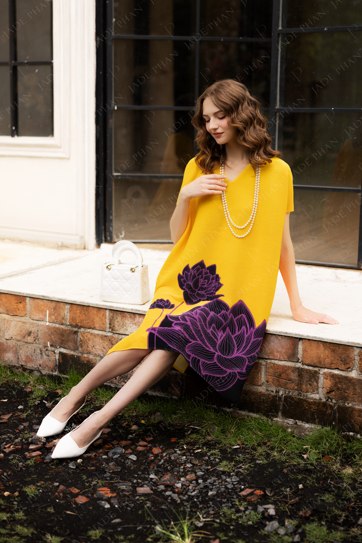 Lagan Pleated Dress - Yellow