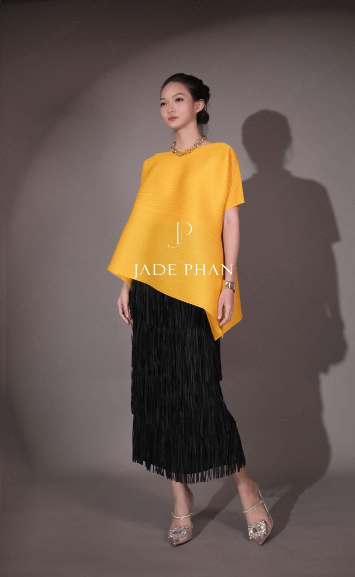 SET KATLE Pleated TOP Yellow & FAE Pleated SKIRT Black