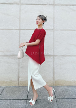 Set KATLE Pleated Top Burgundy & AUDORA Pleated Skirt White