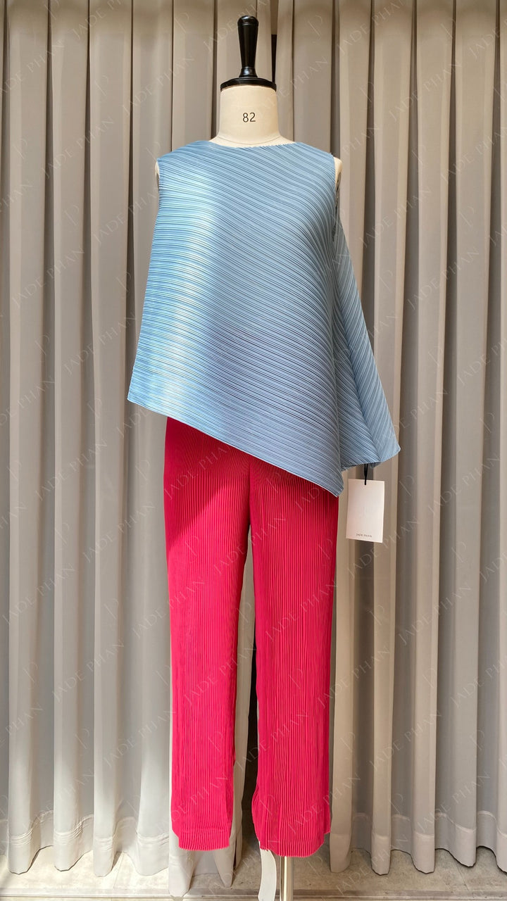 Set LE'A Pleated Top & OMI Pleated Pants Magenta