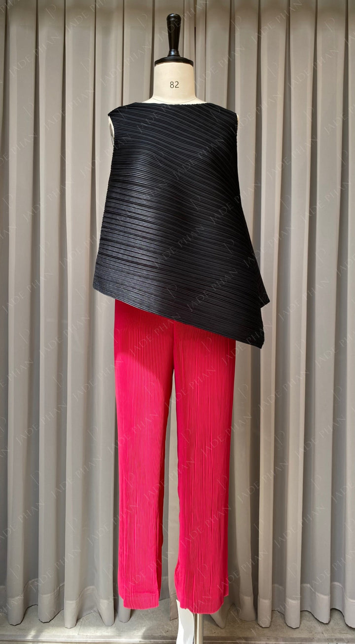 Set LE'A Pleated Top & OMI Pleated Pants Magenta