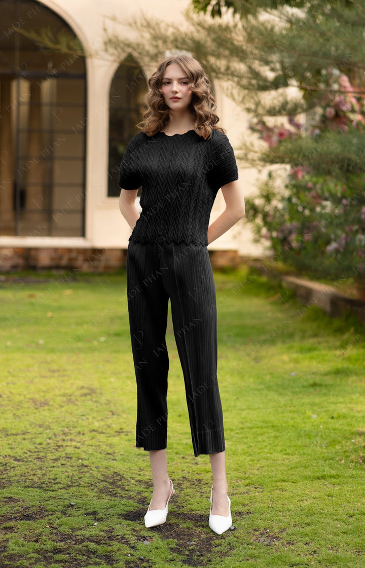 SET VERA Pleated Top Black & Daisy Pleated Pant Black