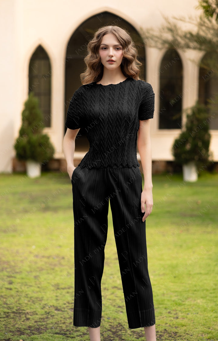 SET VERA Pleated Top Black & Daisy Pleated Pant Black