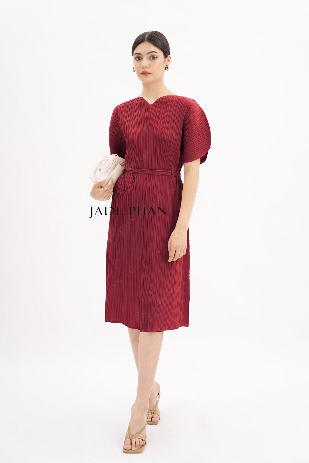 MAIKA Pleated Dress - Burgundy Red