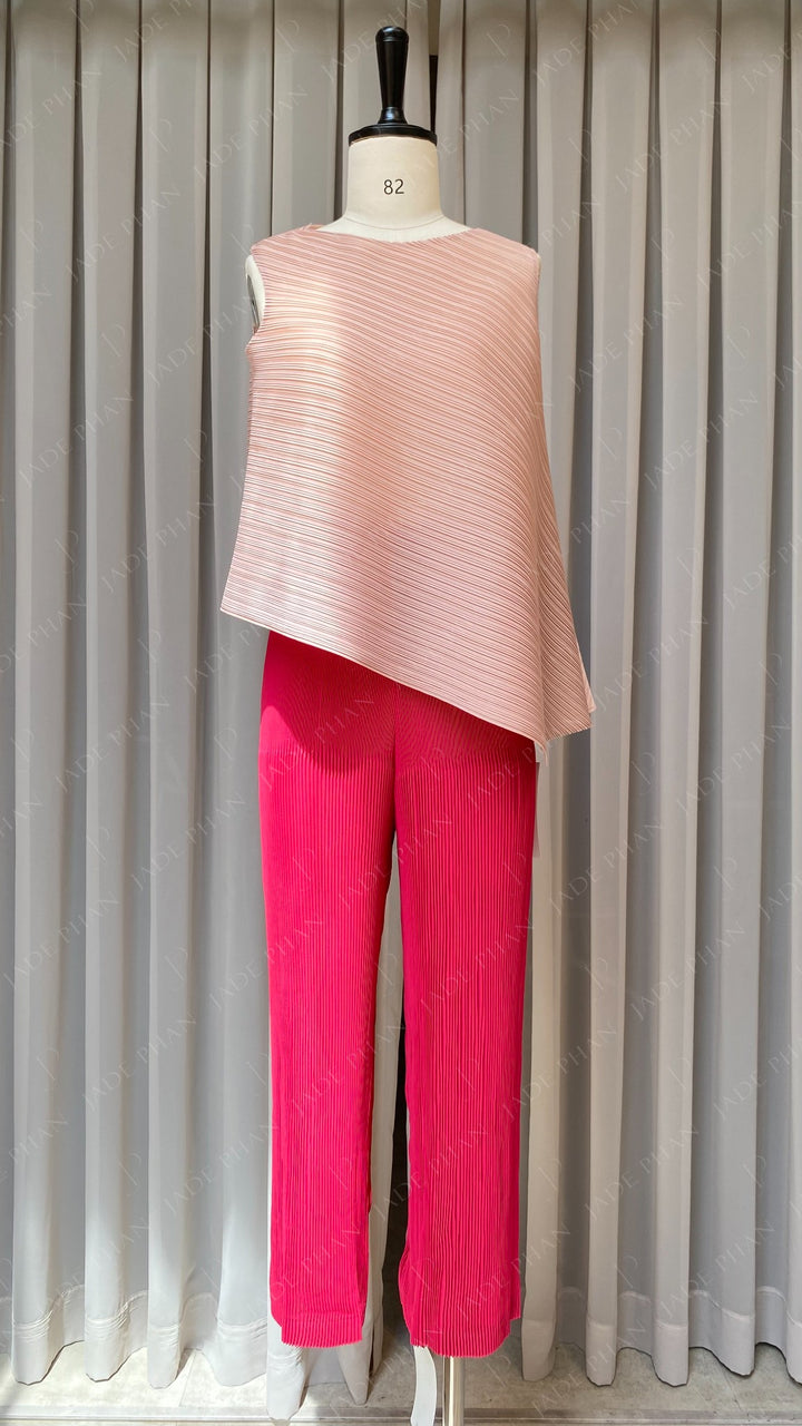 Set LE'A Pleated Top & OMI Pleated Pants Magenta