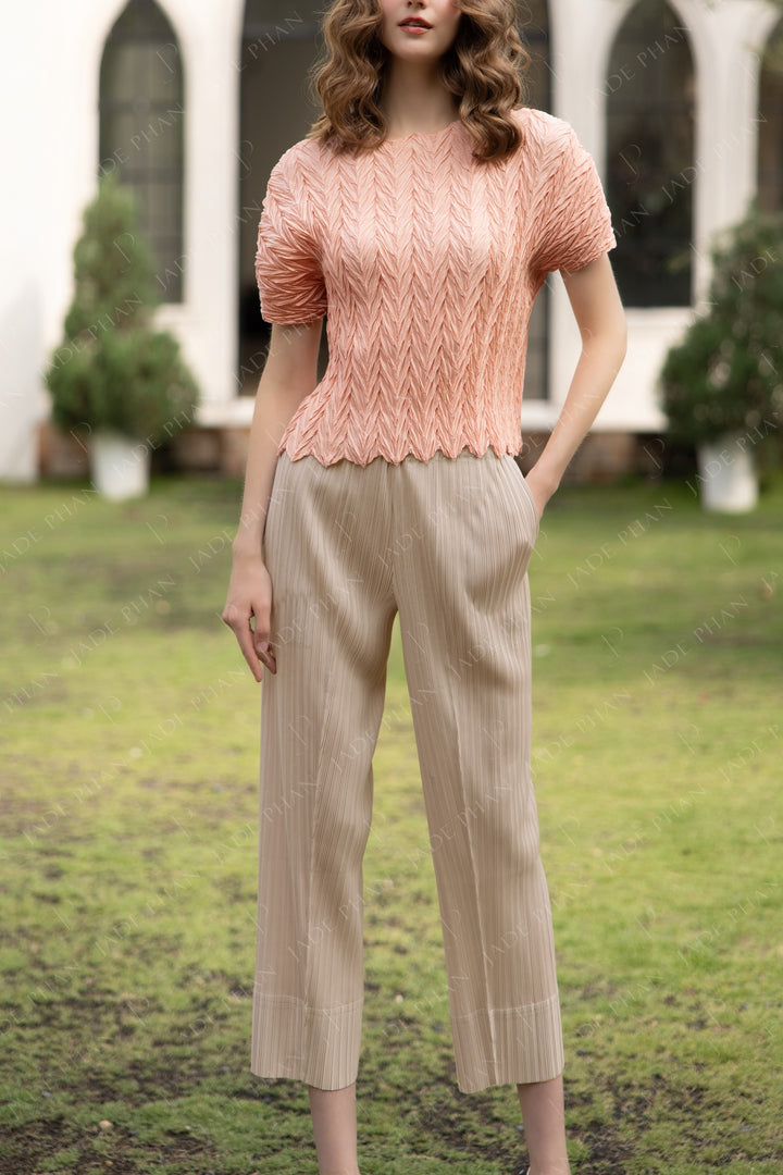 SET VERA Pleated Top Pink & Daisy Pleated Pant Taupe