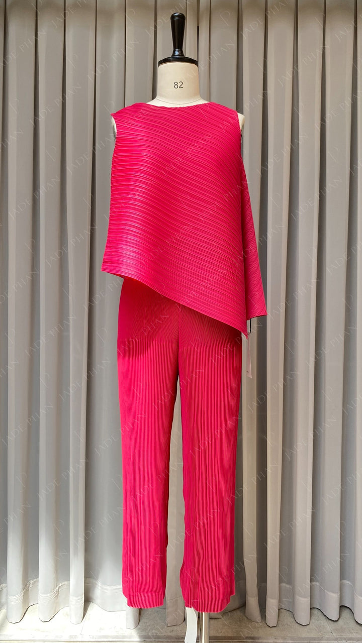 Set LE'A Pleated Top & OMI Pleated Pants Magenta