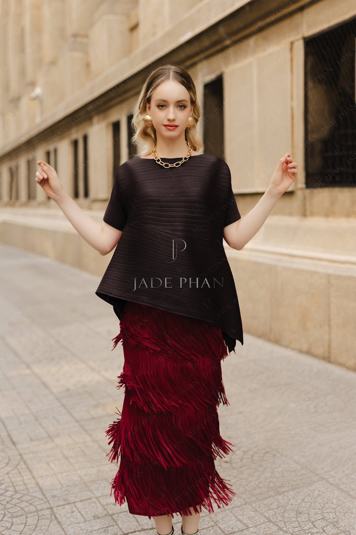 Fae pleated skirt- Burgundy Red