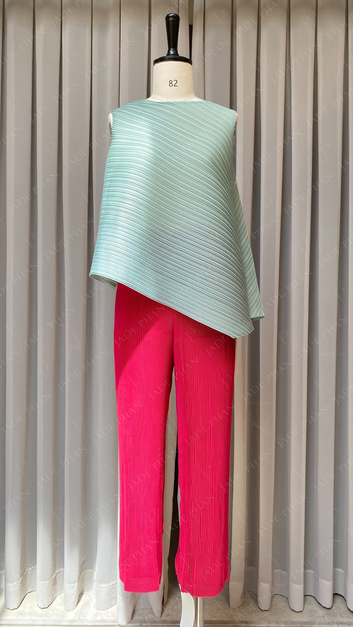 Set LE'A Pleated Top & OMI Pleated Pants Magenta