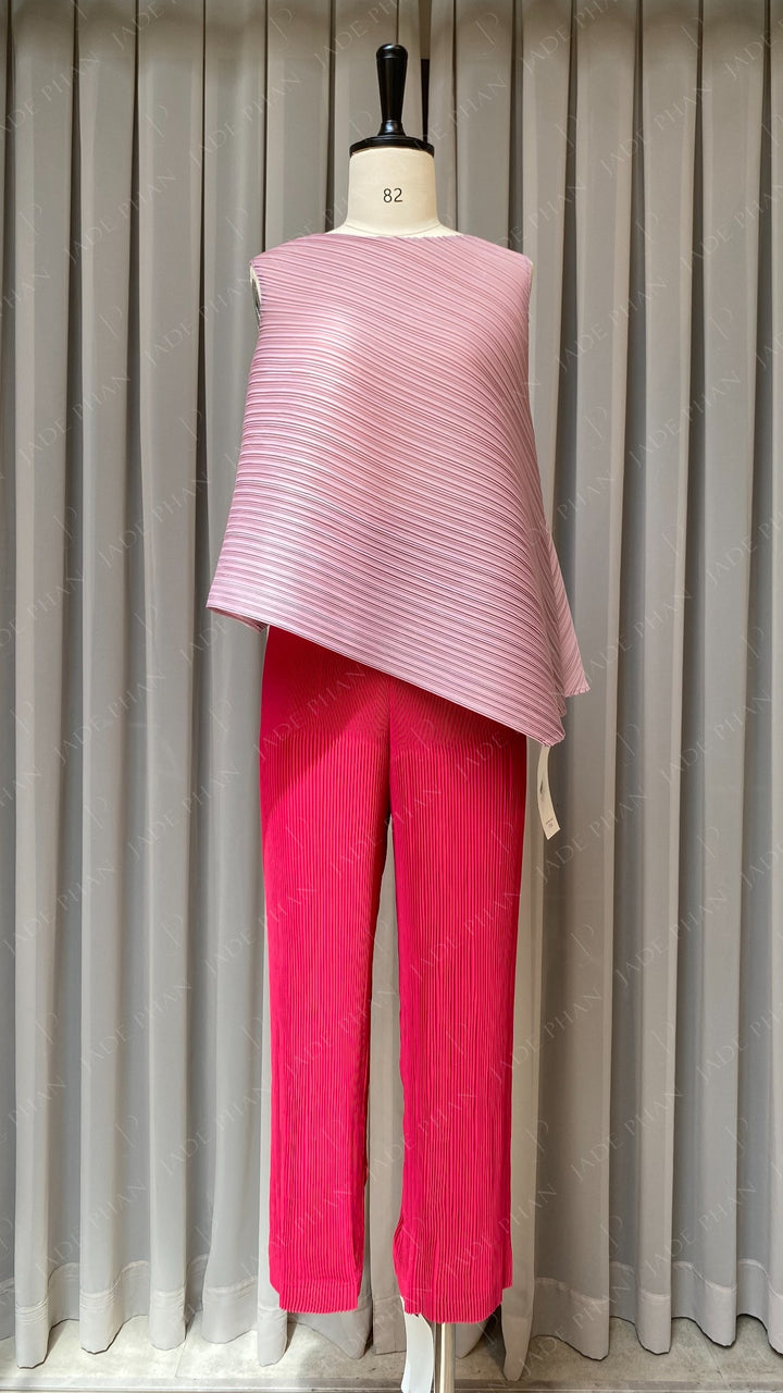 Set LE'A Pleated Top & OMI Pleated Pants Magenta