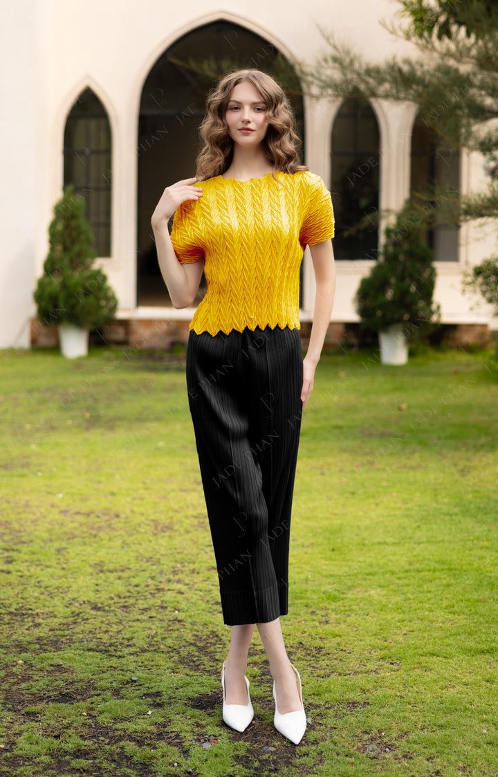 SET VERA Pleated Top Yellow & Daisy Pleated Pant Black