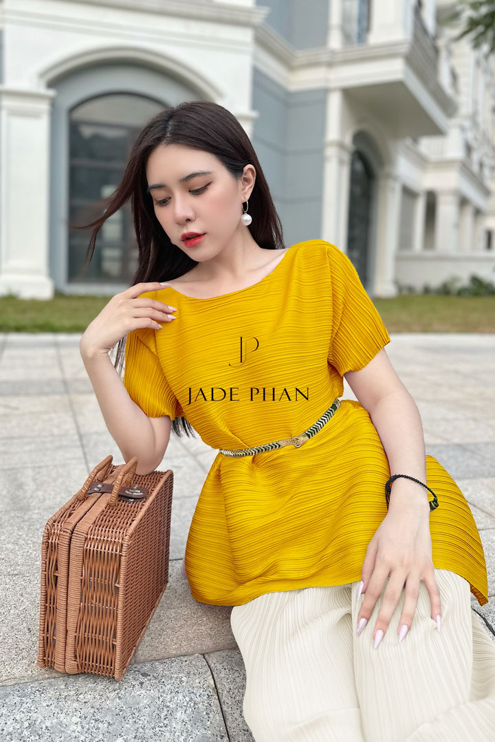 Set KATLE Pleated Top Yellow & KATLE Pleated Pant White