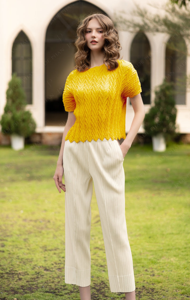 SET VERA Pleated Top Yellow & Daisy Pleated Pant White